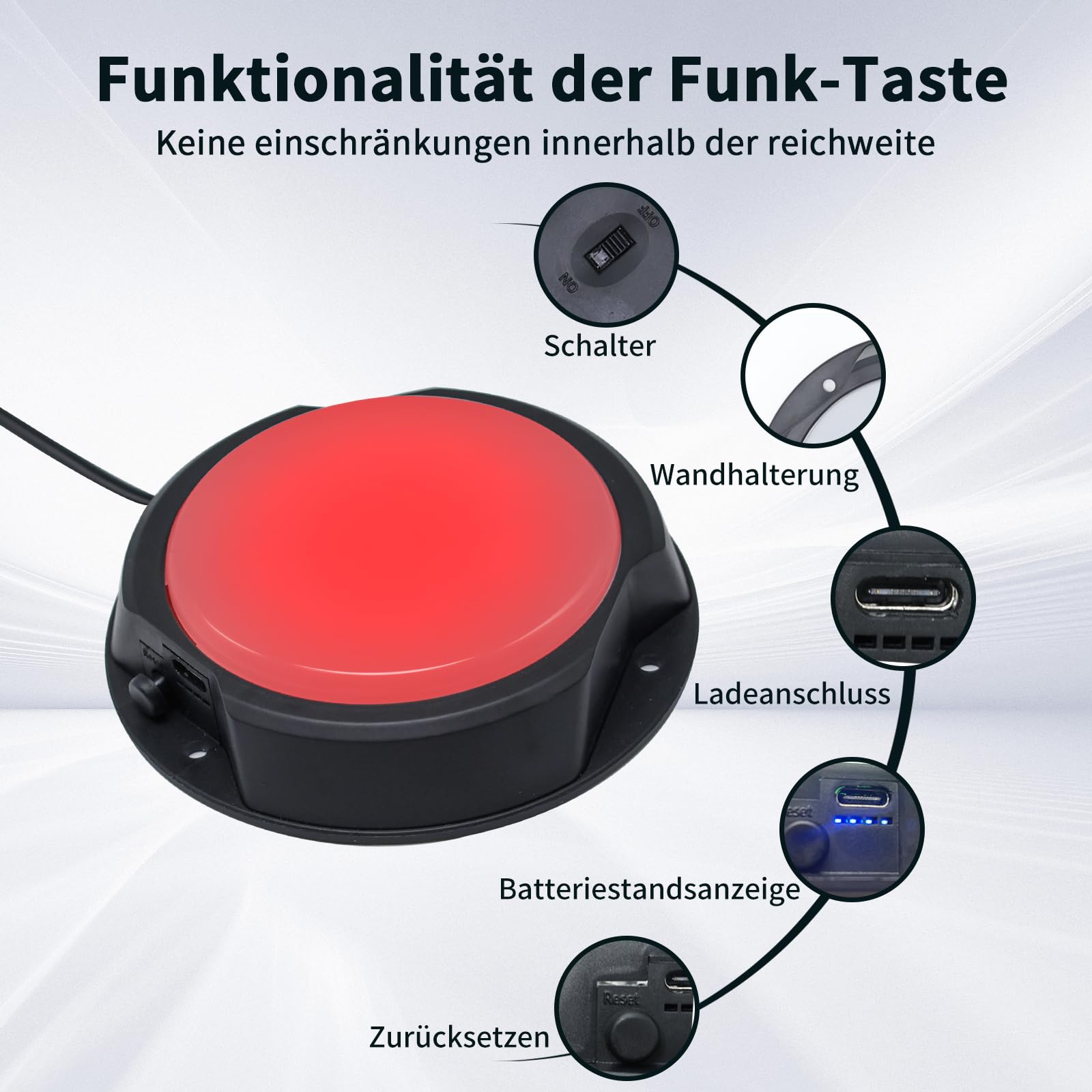 Gym Timer mit Kabellosem Start-/Stopp-Taste, 6 Stelliges Stoppuhr Digital mit Fernbedienung, Countdown Timer, 12/24H LED Digital Uhr für Workout, Fiteness, Sport, HIIT/Tabata/FGB(1 Taste)