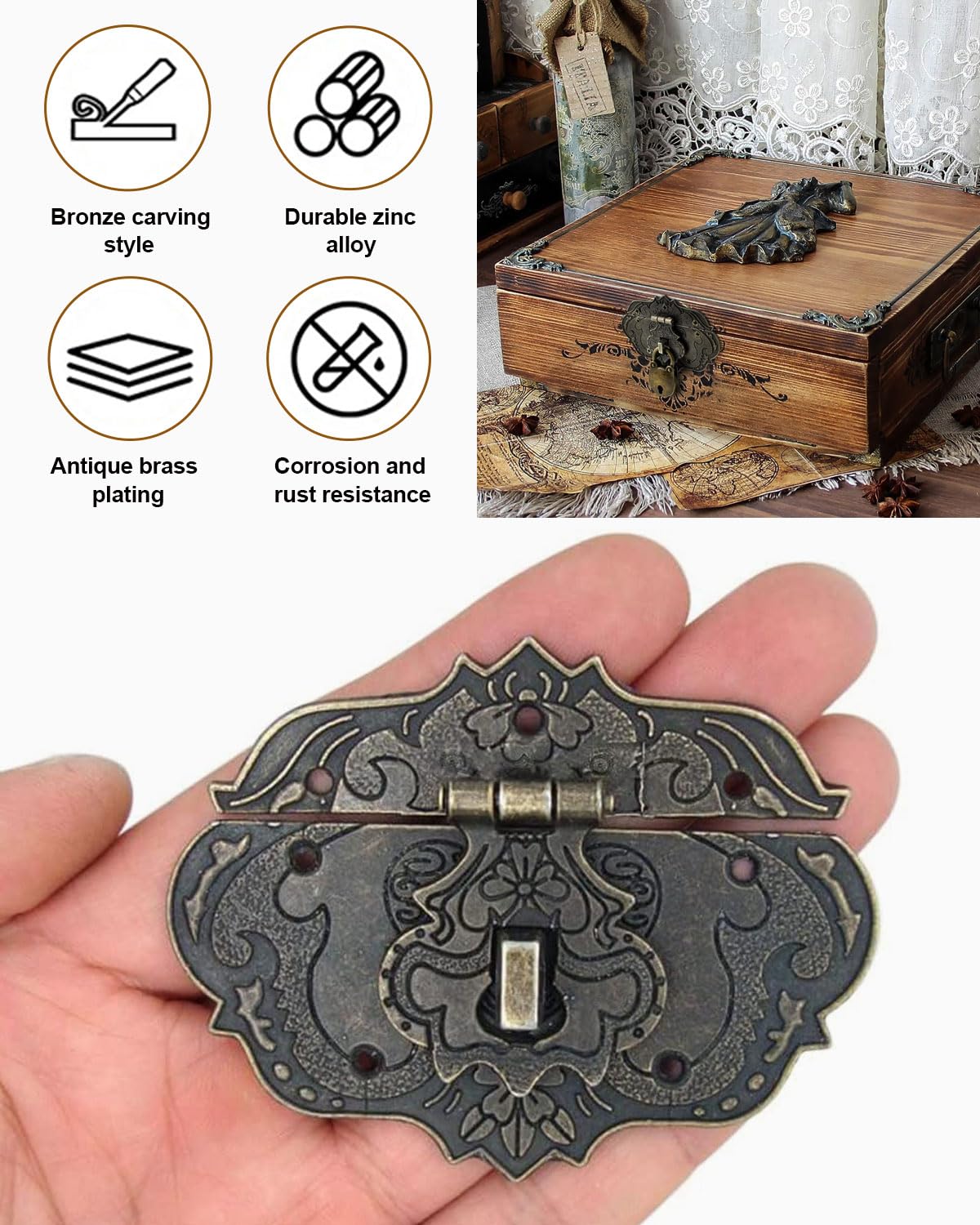 1 pcs Chiusure antiche vintage, design in ferro bronzo, chiusure per mobili, Lucchetti per scatole di legno, lucchetti per scatole, accessori per scatole di legno