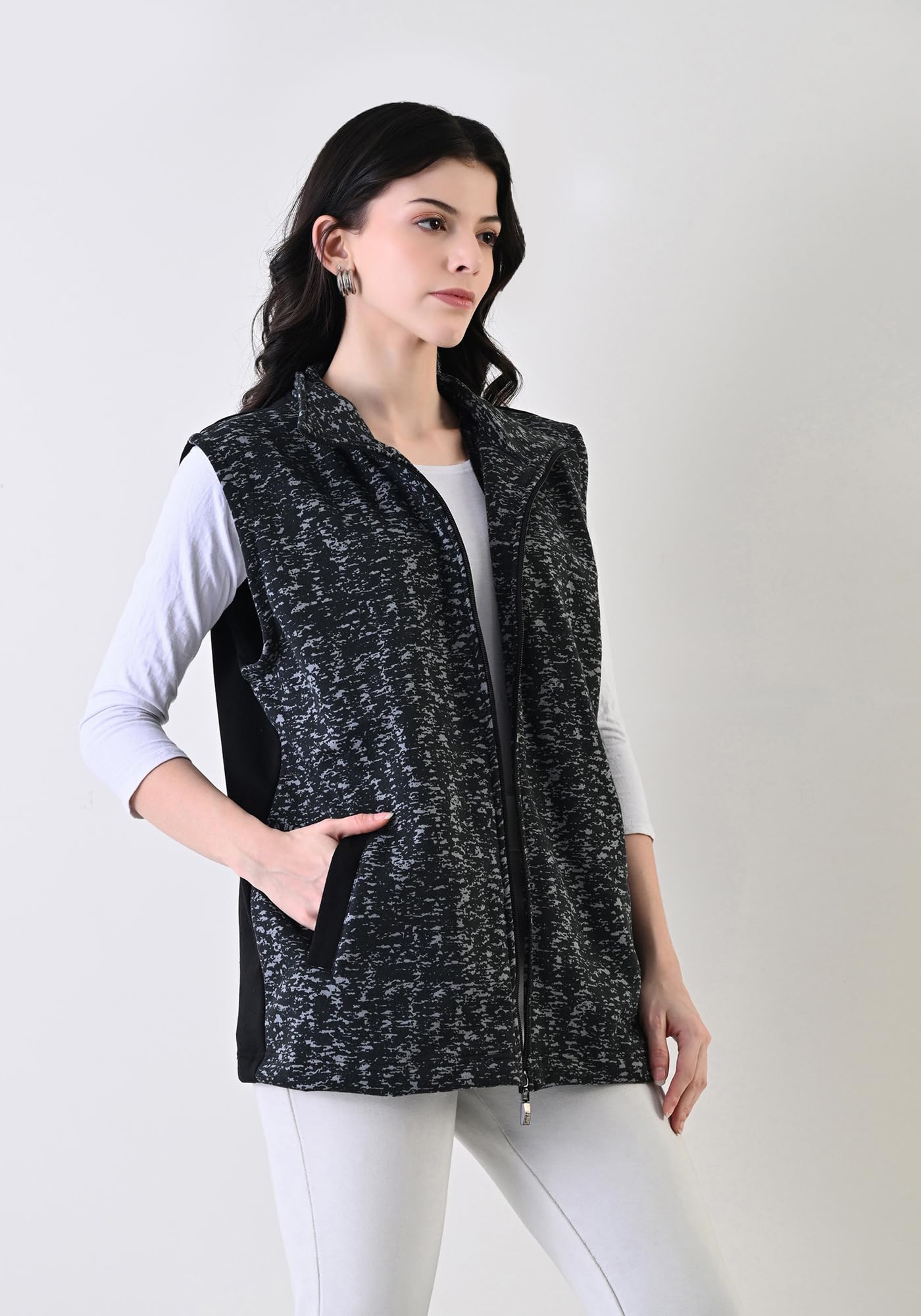 Women Fleece Warm Zipper Open Sleeveless Jacket for Winter (Pack of 1) Black 1