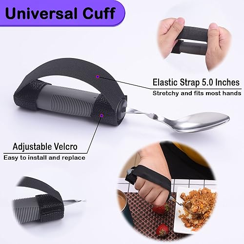 Miniatura 5 de Utensilios de Parkinson con peso para temblores de manos, cubiertos con peso para pacientes con Parkinson manos artríticas, utensilios construidos