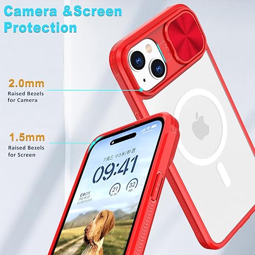 Miniatura 7 de Funda transparente compatible con iPhone 15 MagSafe Funda deslizante para lente de cámara de 6.1 pulgadas, imanes fuertes, antiamarilleo, marco