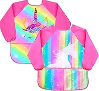 Vista 9 de Sylfairy Bata de arte para niños, impermeable, para pintar, delantal de pintura para niños pequeños