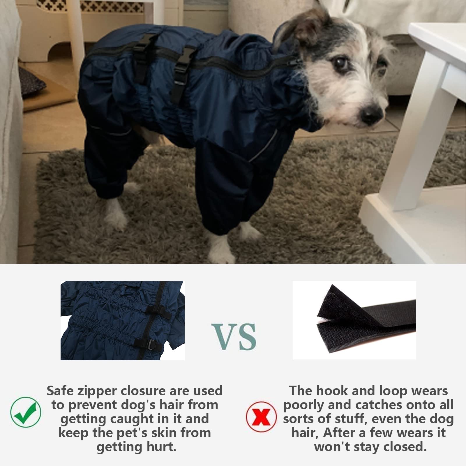 MOREZI Chubasquero para Perros de Cuatro Patas, Impermeable y Transpirable, diseño de Cremallera Trasera, con cordón Ajustable, fácil de Poner y Quitar-Azul Navy-XXL