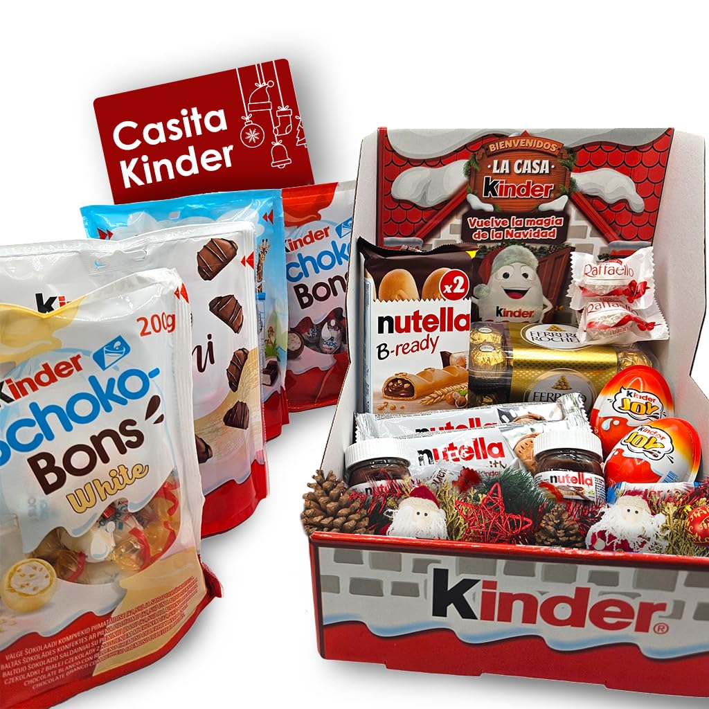 Casa Kinder Navidad Grande: Surtido de Chocolates Navidad con Kinder y Ferrero - Caja Regalo con Kinder Bueno, Kinder Joy, Happy Hippo, Ferrero Rocher y más