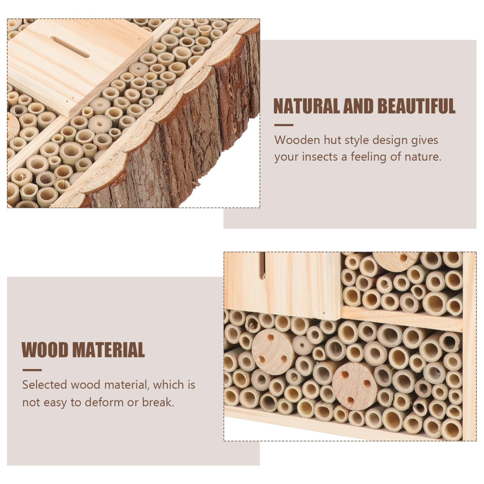 UPKOCH Casa di Legno per Insetti da Giardino, Naturale per Api Solitarie, Habitat Ecologico Resistente per Cortile e Giardino