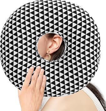 Ear Piercing Pillow, Piercing Ear Pillow for Side Sleepers with A Hole-Ear Donut CNH Inflammation Pressure Sores Pain Relief Protectors O-Shaped Detachable Pillowcase Black White Triangle