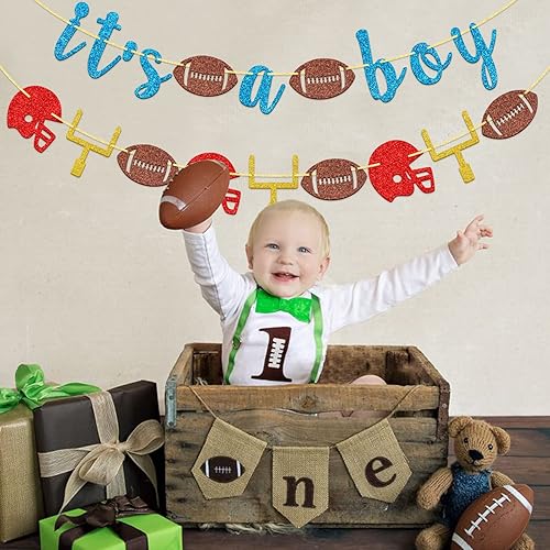 Miniatura 6 de Cartel con purpurina de It's A Boy, decoraciones de baby shower, letrero de bebé, decoración de fiesta de fútbol Oh Baby, pre-encordado, azul bebé