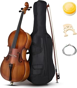 Full Size Acoustic Cello Kit for Adults,Beginners,Complete 4/4 Cello Set with Portable Bag, Bow, Rosin Matte Natural