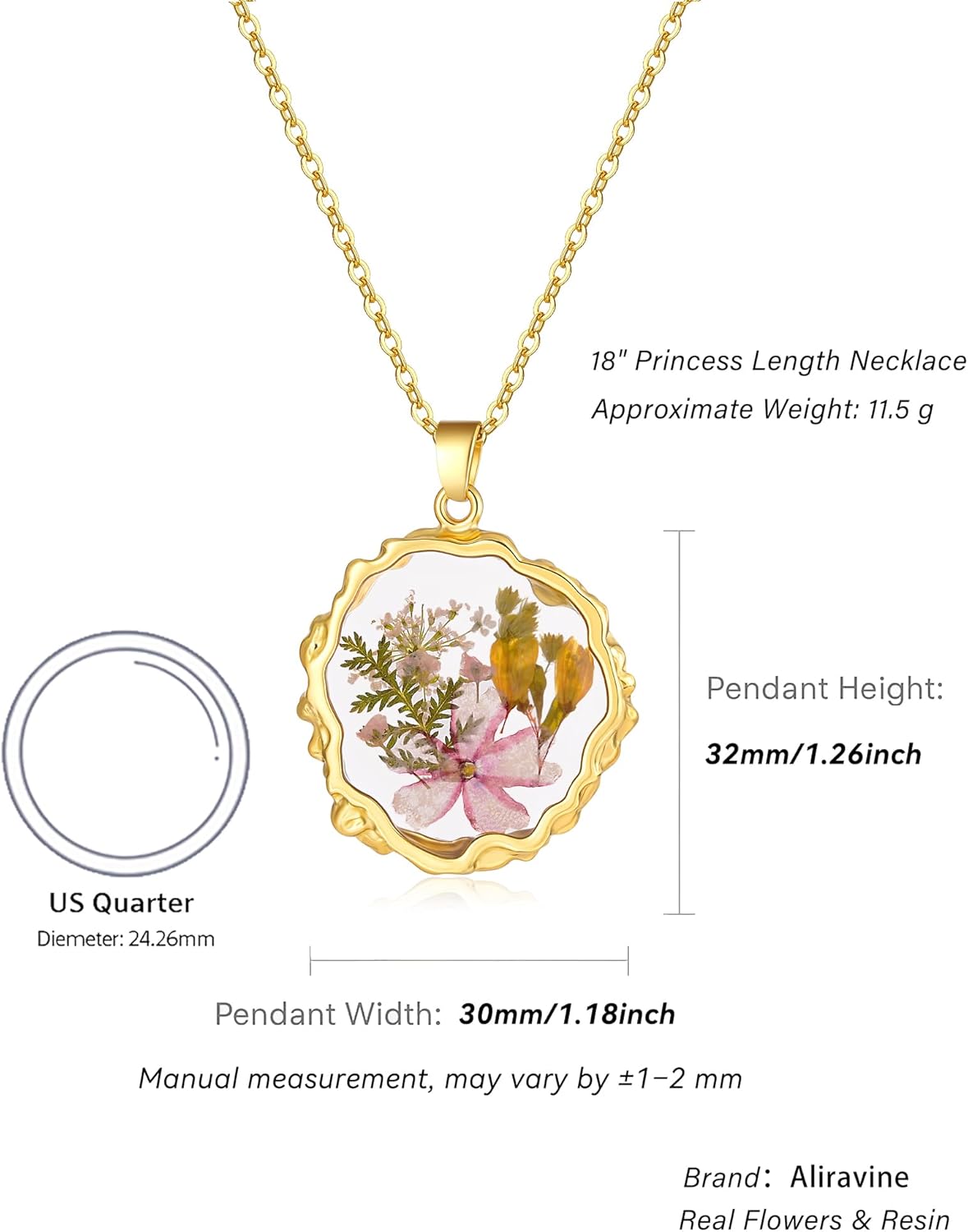 Real Pressed Flower Necklace for Women, Handmade Birth Floral Pendant, Meaningful Nature-Inspired Jewelry Gift for Christmas, Valentine’s & Mother’s Day - 18" - Image 4