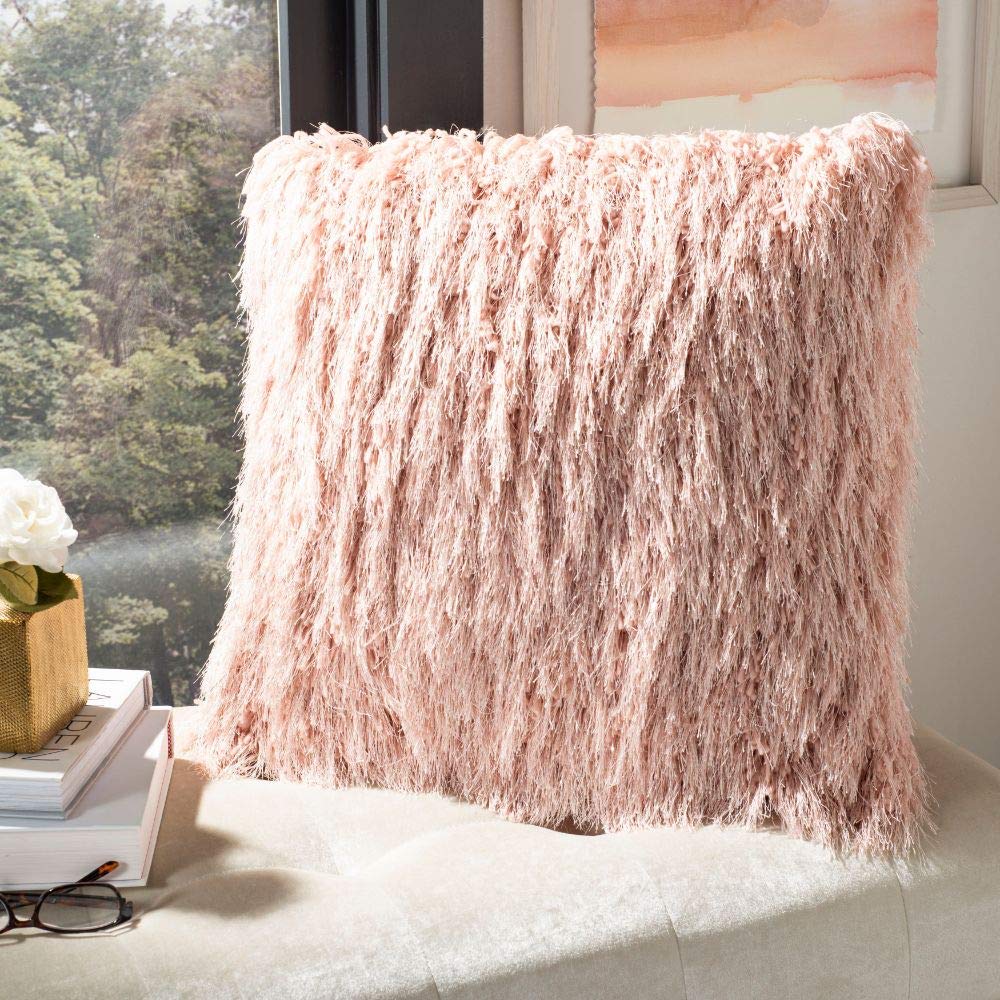 Safavieh Shag Modish Metallic Throw Pillow, 22"x22", Blush