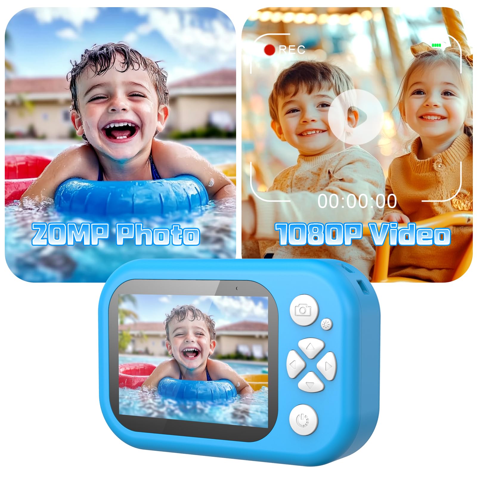 Cámara Fotos Infantil, 48MP HD 1080P Cámara Acuática para Niños con Pantalla de 2,4 Pulgadas + SD 32GB Ideal para Deportes Acuáticos, Natación y Playas (Azul)