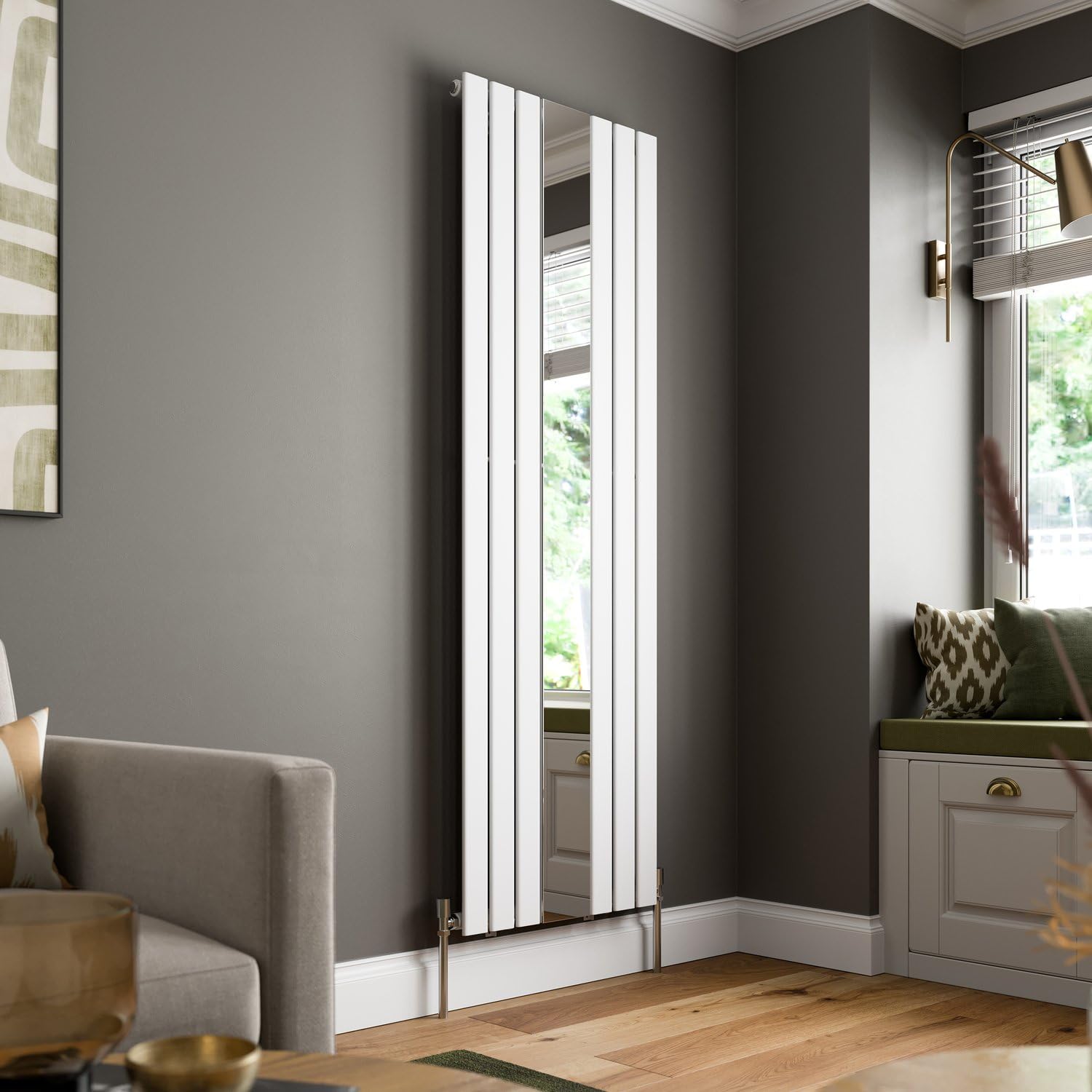 DuraTherm® 1800 x 600mm White Vertical Designer Radiator with Mirror Single Column Flat Panel Modern Central Heating Bathroom Radiators