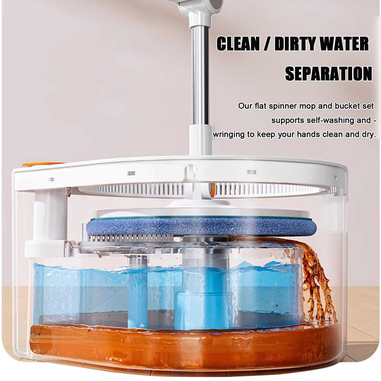 Juego de cubo y fregona giratoria para suelo plano con escurridor |separa el cubo de agua sucia y limpia y el trapeador para pisos secos/húmedos autolimpiante |Trapeador de limpieza de pisos manos