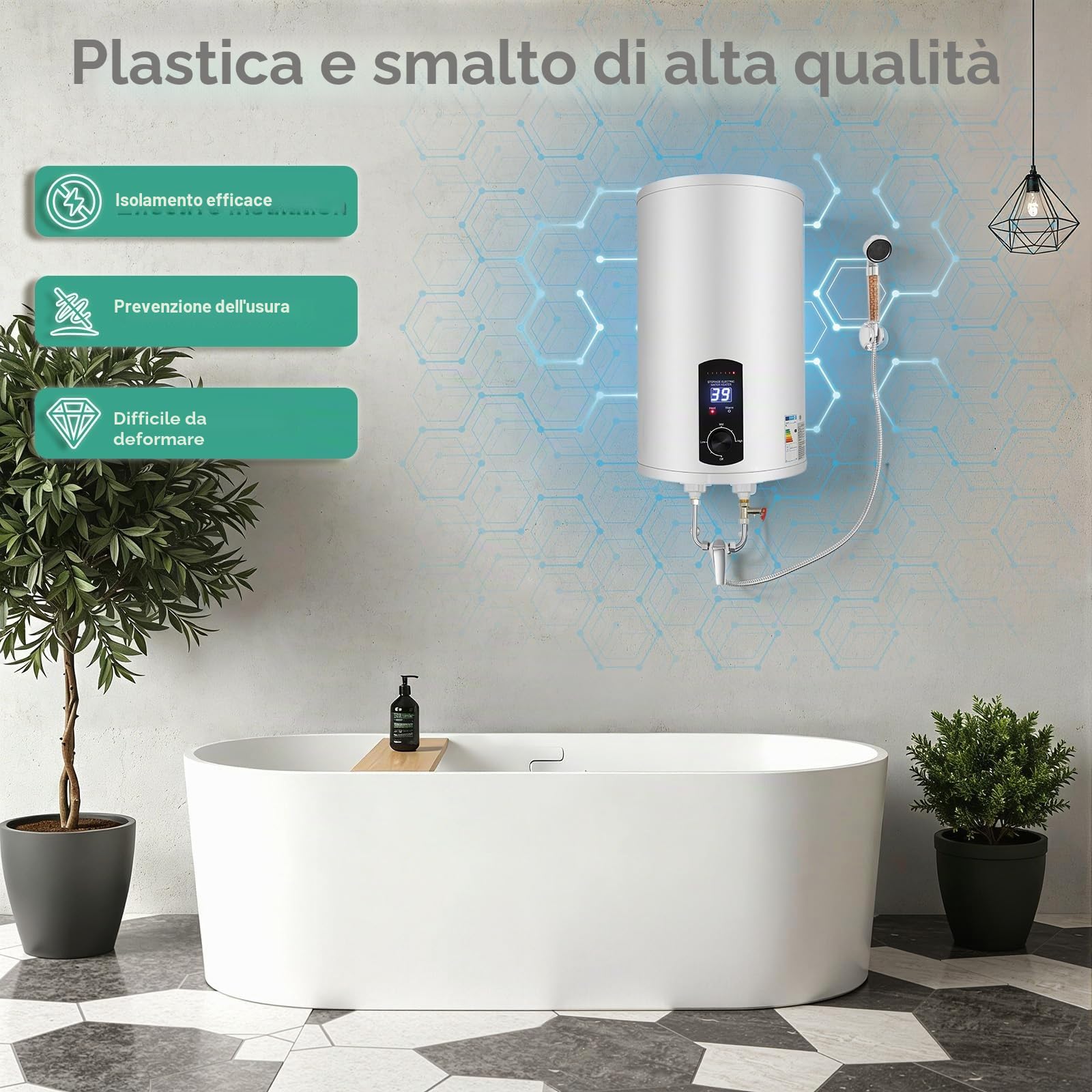 Caldaia elettrica da 30 l, 2000 W, 220 V, da appendere, a risparmio energetico, scaldabagno, contenitore smaltato, schermo LED