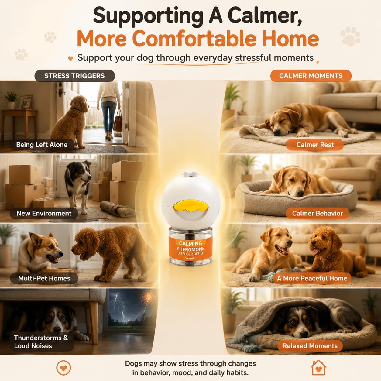 Dog Pheromone Calming Diffuser 8 in 1 (6 * 30 Day) Appeasing Pet Pheromones Diffuser to Calm Kit (2 Plug in+ 6 Pack 48ml Refill) for Anxiety