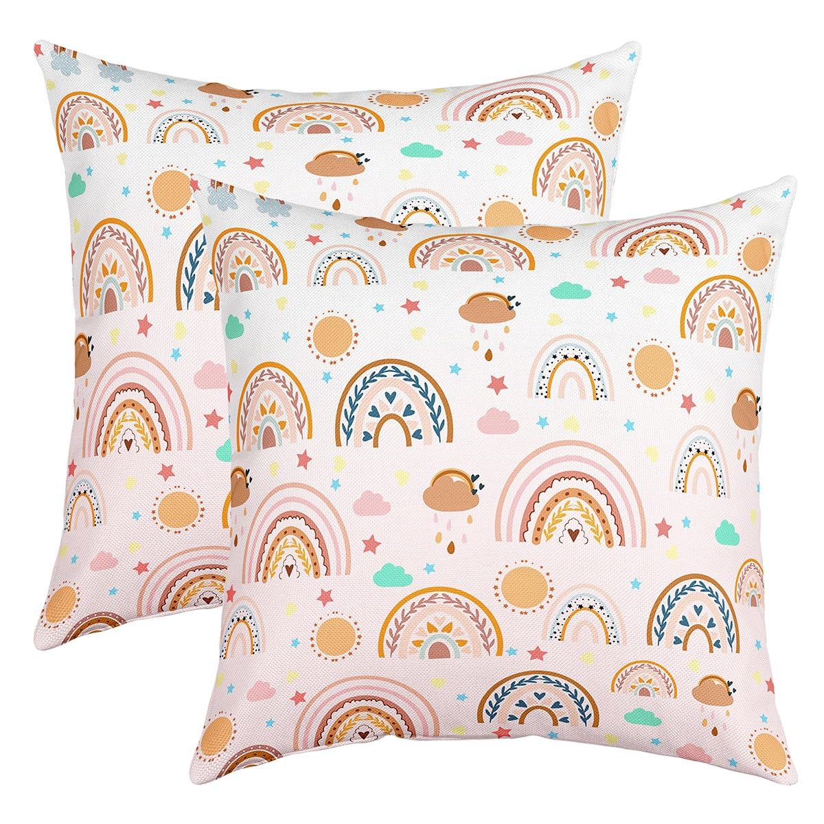 Homemissing Rainbow Pillow Cases Cushion Covers Rainbow Decorations Pillow Cases Cushion Covers Set Colorful Sun Moon Cushion Covers Pink Throw Pillow Covers 24x24 Inch Set of 2 for Kids Adults