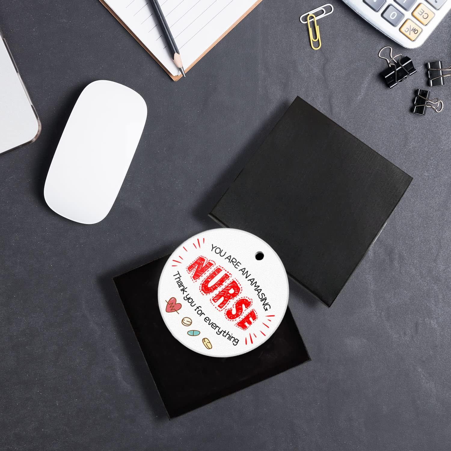 Good Nurse are Like Star Christmas Ornament 2025 Round Christmas Tree Ornaments Keepsake Gifts for Nurse Home Decor Flat Circle Ceramic Ornament 3inch with a Gift Box - Image 4