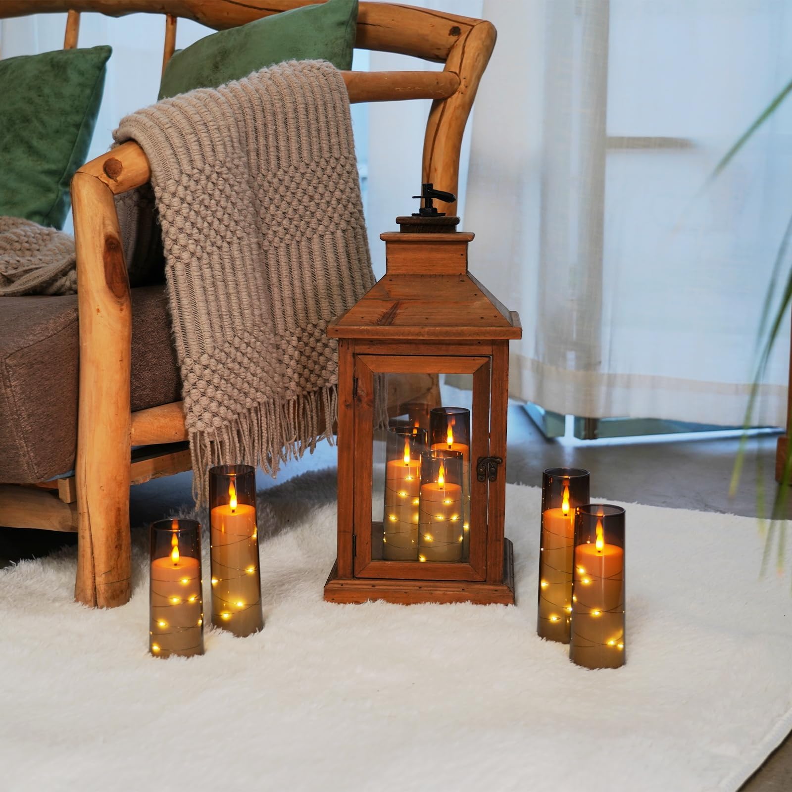 Homemory Flackernden Flammenlose Kerzen mit Lichterkette, Batteriebetriebene Kerzen mit Fernbedienung und Timer, Eingebettete Lichterkette LED-Kerzen, Acryl, Heimdekoration, Grau, 9er-Set | Fernbedienung,Timer, dimmbar, 500 Std. Betriebsdauer,Batteriebetr
