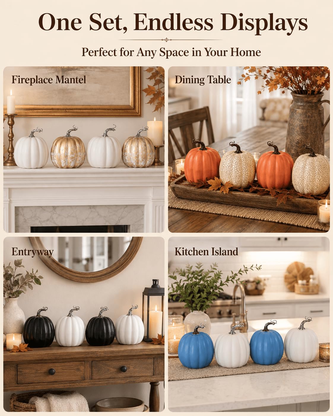 Calabazas azules grandes de 6 pulgadas para decorar – 4 calabazas decorativas de espuma azul grande para decoración de otoño, calabazas artificiales azules, perfectas para decoración de Halloween,