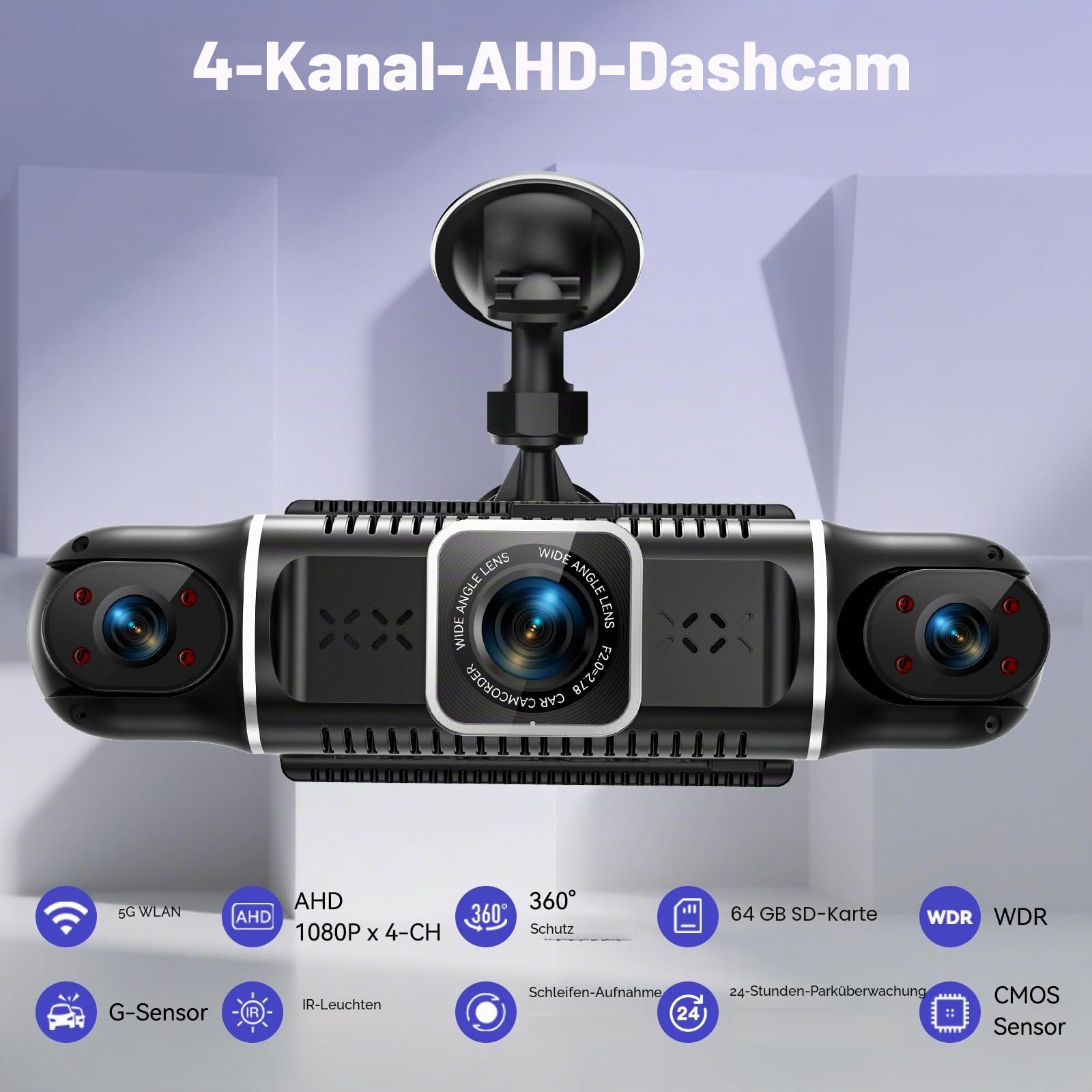 4K dashcam Auto vorne hinten 4 Kanal Dash cam mit 3" IPS-Bildschirm