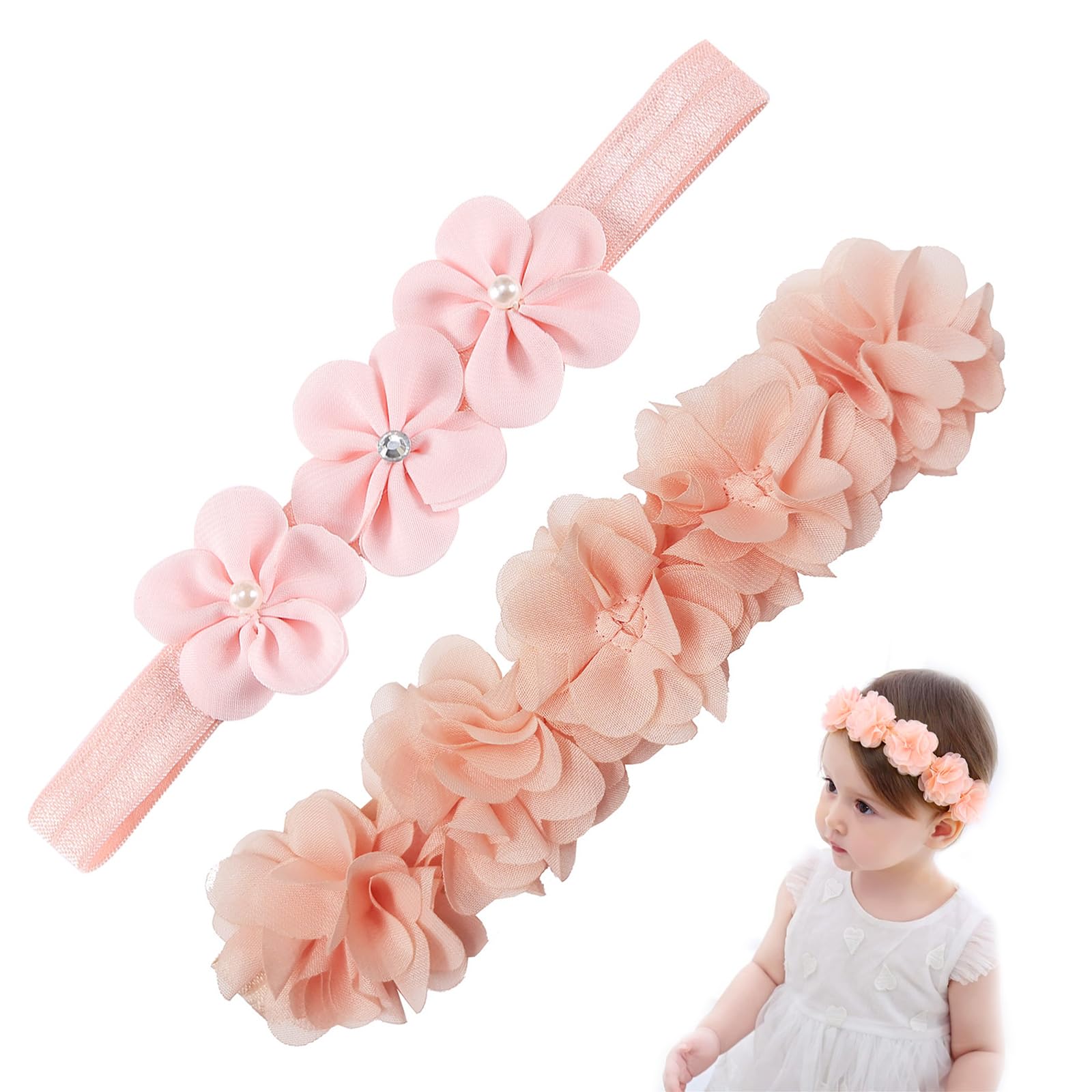 Fascia Neonata Con Fiocco In Grosgrain – Copricapo Elastico Floreale Per Foto E Uscite, Adatto Da 0 A 3 Anni (circonferenza 38-50 Cm)