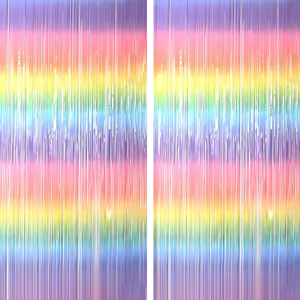 Propsicle Pastel Colour Rainbow Fringe Foil Curtain Decoration Streamer Backdrop Streamers for Party Princess Theme Birthday, Baby Shower, Cradle Decorations - Pack of 2-image-48