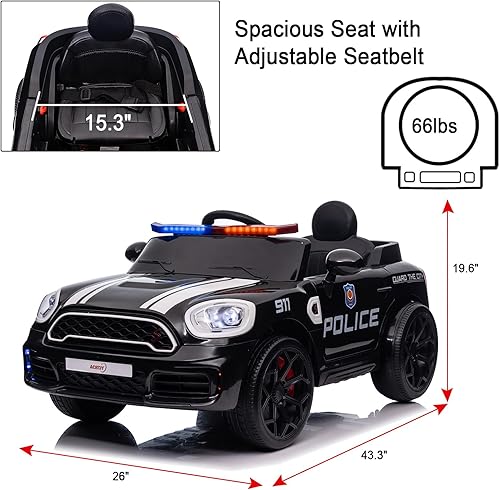 Miniatura 6 de AOKOY 12V Police Car, Battery Powered Ride On Drift Car with Remote Control Kids Electric Sports Car with 3 Speeds Police Truck with Alarm Lights,