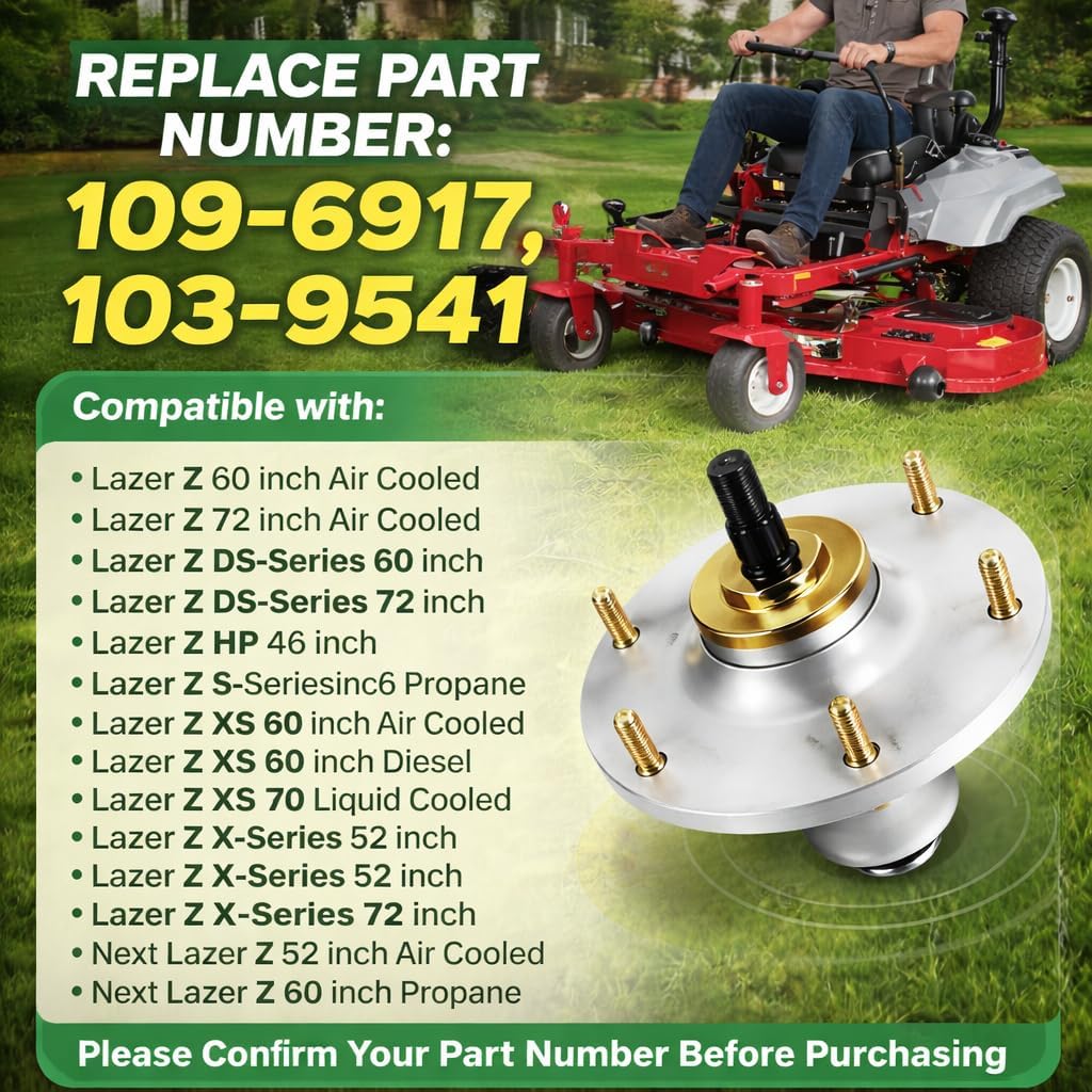 109-6917 Deck Spindle Assembly for 48"/52"/60"/66"/72" Deck, Compatible with Ex-Mark Lazer Z AS DS XS X RX ZD S Z-Series Zero Turn Mowers, Replaces 109-2102 109-0764, 1 Pack