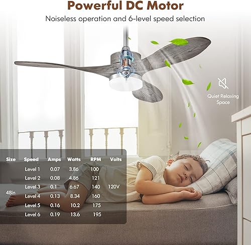 Miniatura 5 de COSTWAY Ventilador de techo de 48 pulgadas con luz y control remoto, ventilador de techo de montaje empotrado de 3 aspas con motor de CC, 6
