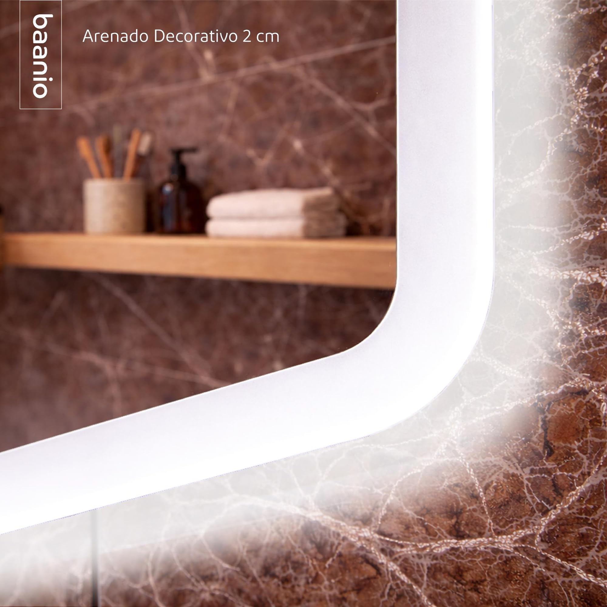 Nuve - Espejo Baño Luz LED Fría Rectangular 80x100 | Espejo Retroiluminado Esquinas Redondeadas y Decorado Mate | Plata Ecológica de 4 mm | Montaje Horizontal o Vertical