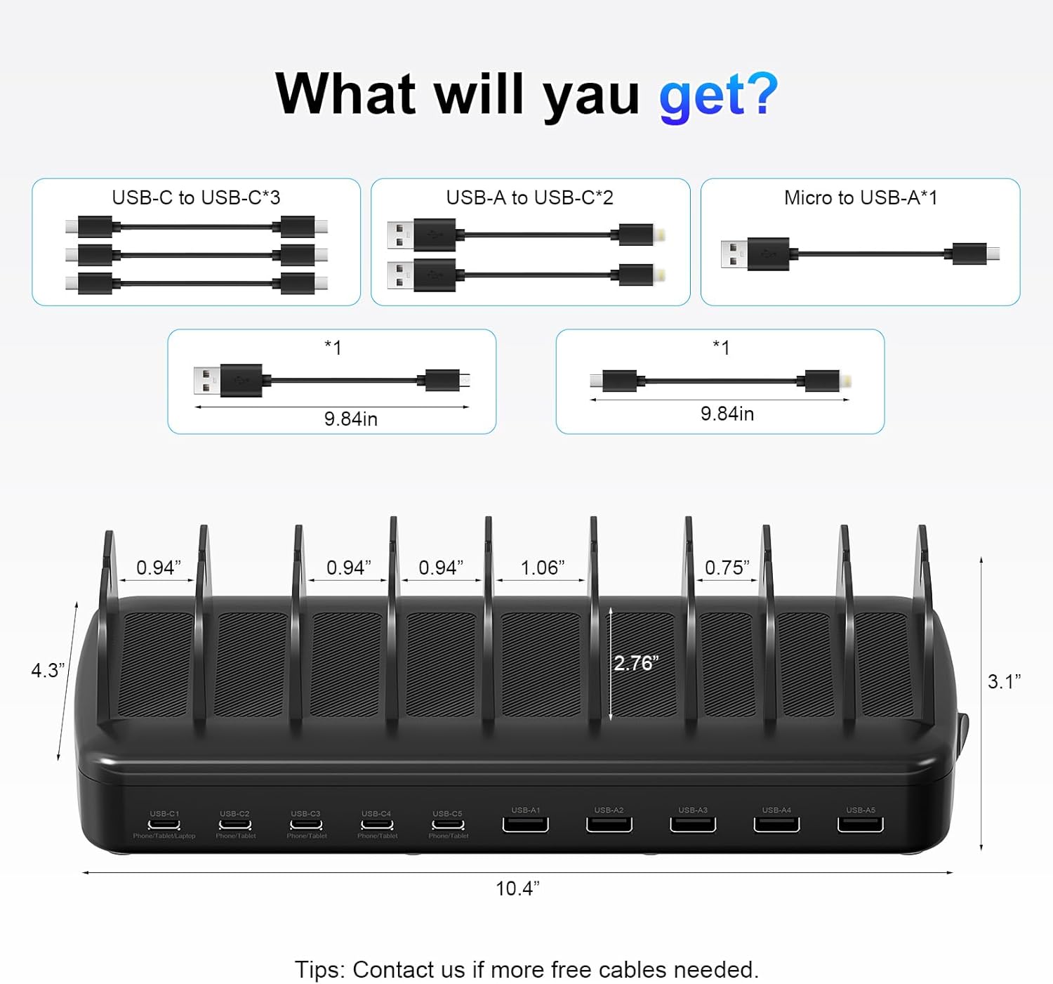 510W Fast Charging Station for Multiple Devices, 10 Port USB C Charger Station with Flame-Retardant Material & 8 Cables for iPhone, Android, iPad, Tablets, Family Office Desk Charging Dock Organizer - Image 7