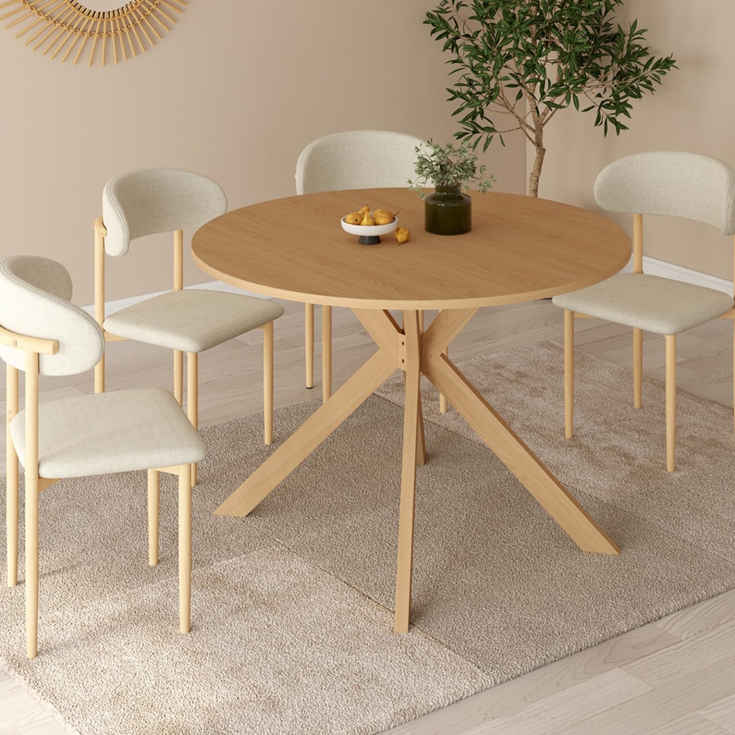 IDMarket – Mesa de comedor extensible redonda Alix 110-200 cm, madera efecto haya