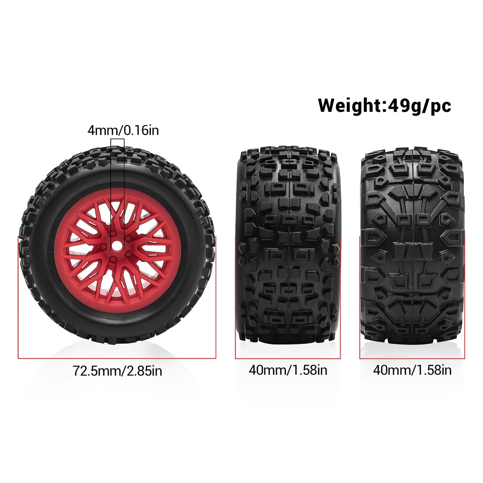 Ruote Pneumatici Riparazione Per Arrma Per Granite Per Grom 1/18 | Set Pneumatici e Ruote RC Car con Mozzo Esagonale 12mm Prestazioni Leggere e Uso Fuoristrada Robusto(Red,B)