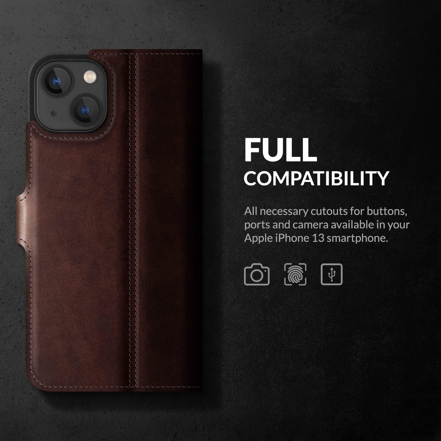 SURAZO iPhone 13 Case Wallet Leather Genuine - RFID 3 Card Slots & Cash Pocket - Secure Magnetic Closure Plus Stand Function - Flip Folio Cover - Only for iPhone 13 Screen Protector