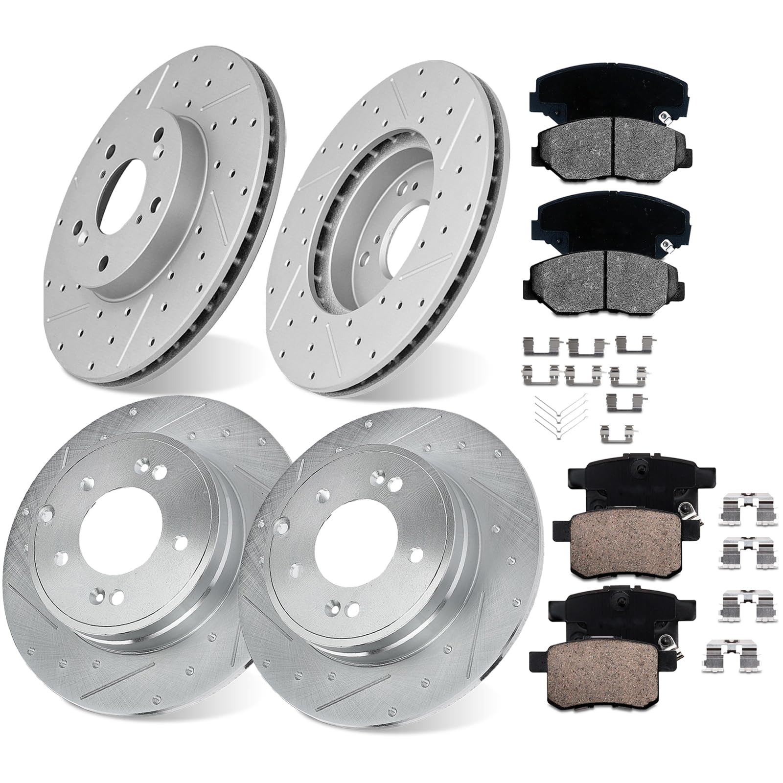 Brake Kit For Honda Accord 2008-2017 – Front & Rear Drilled/Slotted Rotors With Ceramic Pads (11.1 Inch)