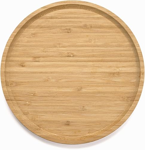 Miniatura 5 de Bandeja redonda de bambú, platos de madera, plato de madera para servir, tabla de servir charcutería para cenarmesa auxiliar, 11.8 pulgadas