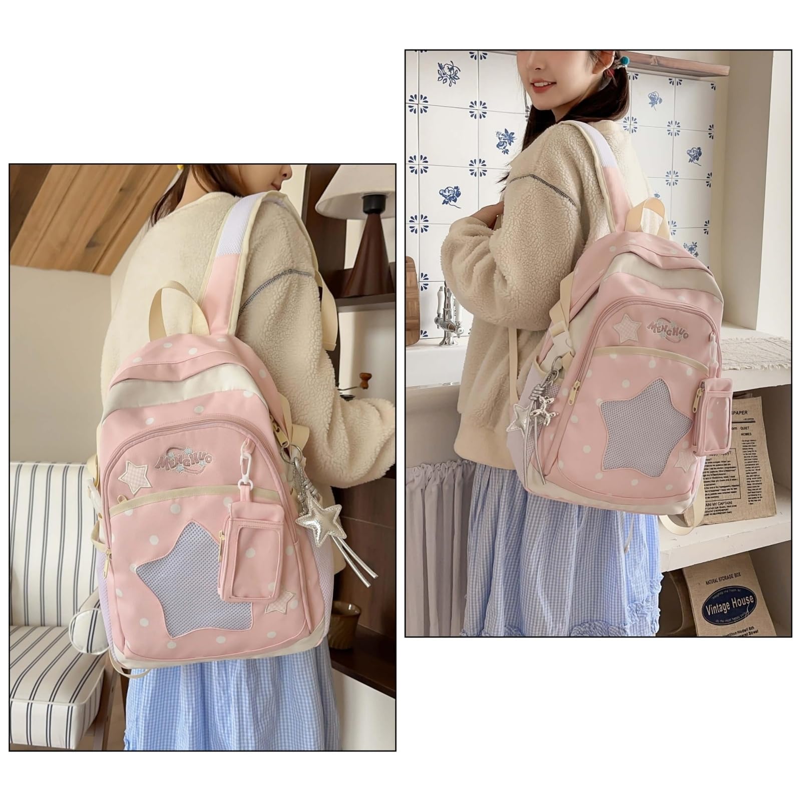 Schultasche Mädchen Kawaii Ita Bag Rucksack Schulrucksack Teenager Großer Kapazität Wasserabweisend Für Schule Reisen Outdoor Aktivitäten (Rosa)