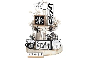 Jetec 12-Piece Wooden Winter Tabletop Coffee Signs Farmhouse Kitchen Home Decoration