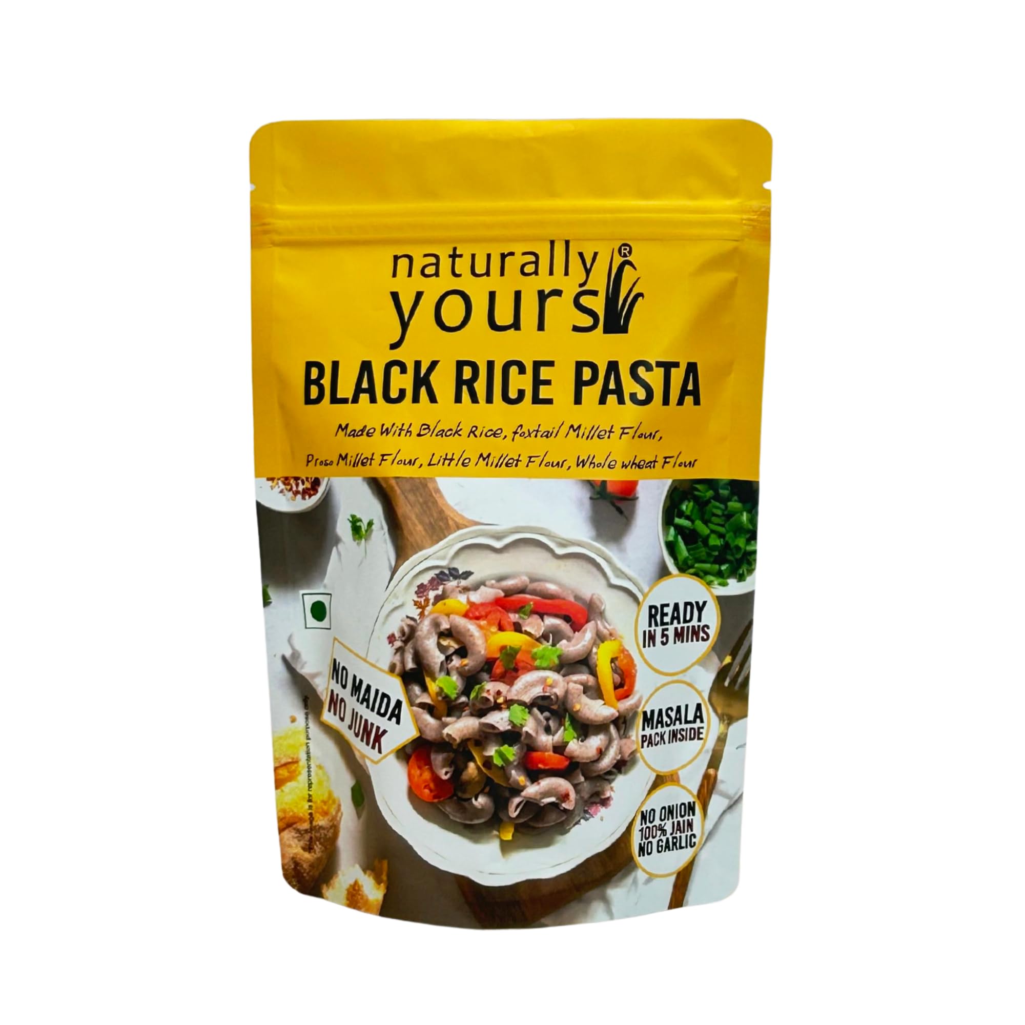 Naturally Yours Black Rice Macaroni Pasta | Millet & Whole Wheat | High Protein, No Maida, Not Fried | No Onion No Garlic, Jain Friendly | Ready in 5 Minutes | 175g Pack