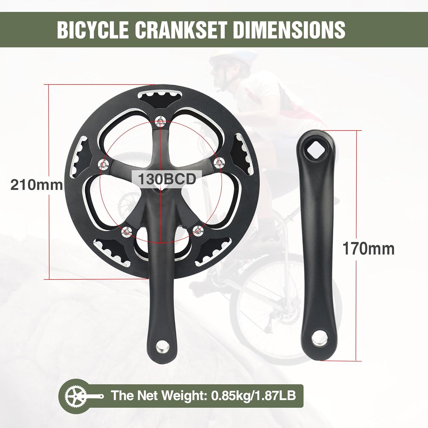 WEEROCK E-Bike/Bicycle Crankset MTB Road Bikes Crank Set 46T/48T Charing Alumininum Alloy Single Side Chain Cover and 170mm Arm, Compatible with Single Speed Bicycle and 6/7/8/9 Speeds Bicycles, Black