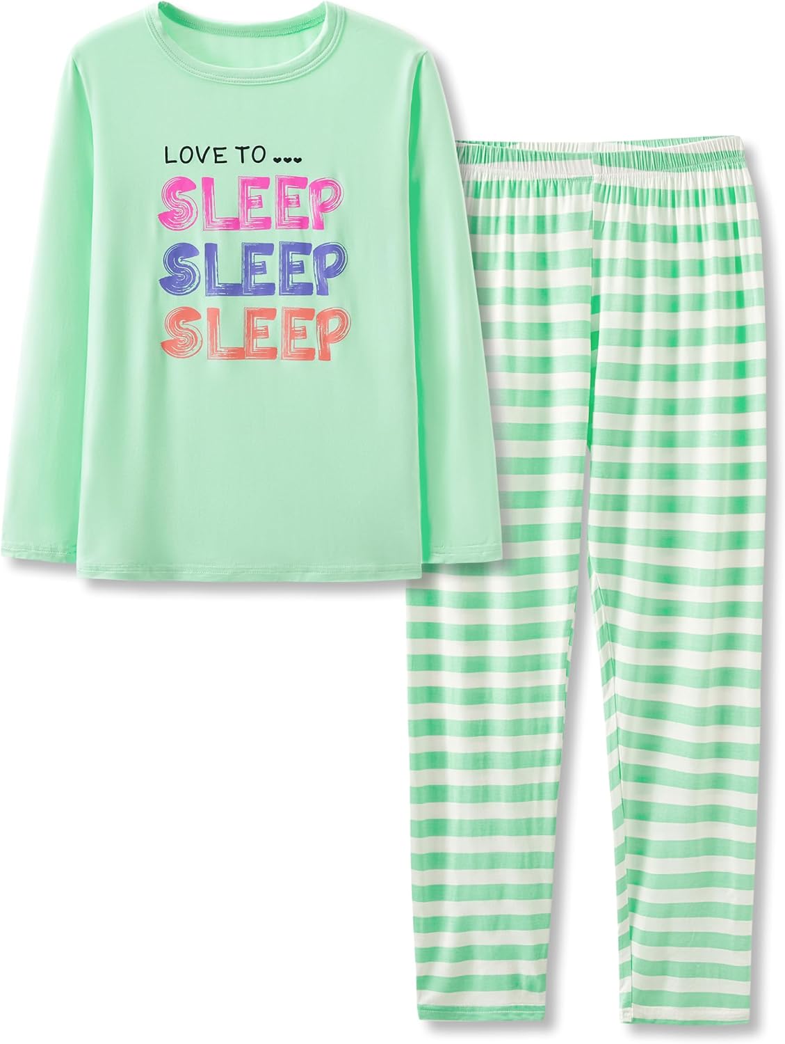 Tebbis Cute Cat Pajamas for Girls Modal Fiber Long Sleeve & Pants Pj Set Tween Size 6-18