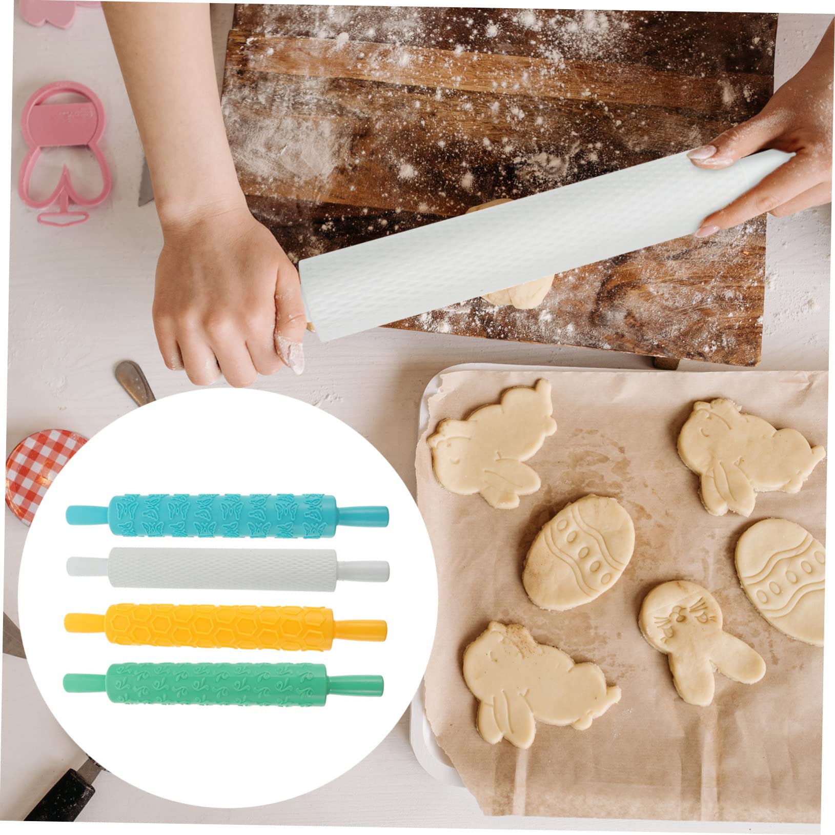 4piezas Rodillo De Cocina Para Masa Relieve Rodillo Para Galletas y Pizza Herramientas De Repostería Plástico De Alimenticio Para Fiestas Infantiles y Reuniones Sociales