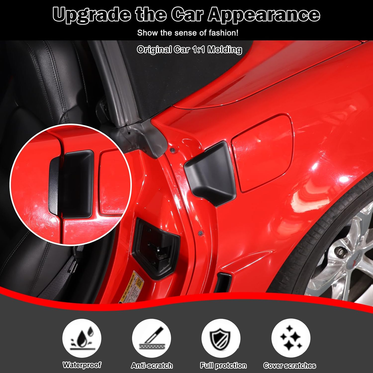 Exterior Moulding Body Door Handle Bowl Cover Compatible with Corvette C6 2005-2013 ABS Door Handle Cup Bowl Cover Scratches Protector Frame (Matte Black)