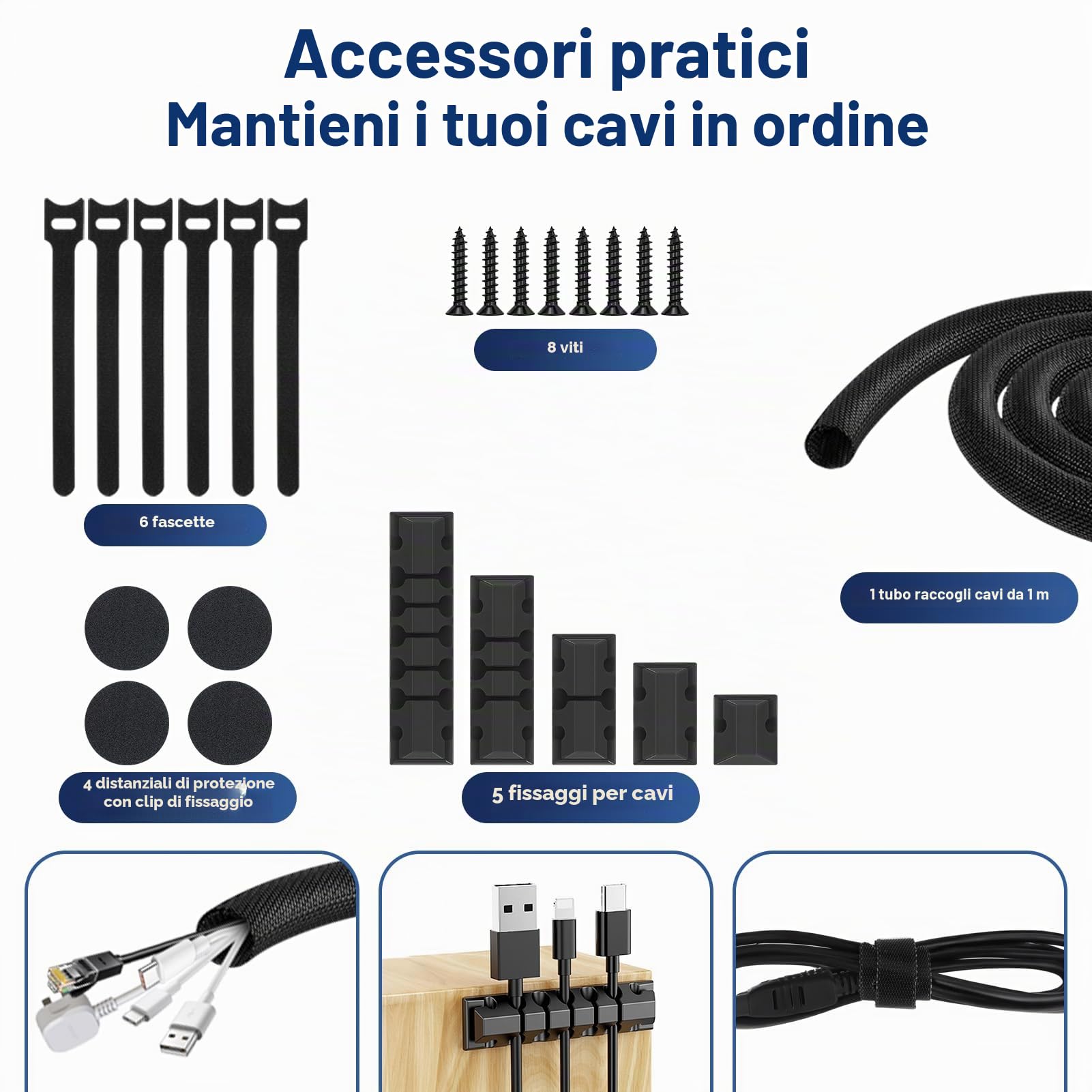 Raccogli Cavi Scrivania, Set di 2 Canalina Passacavi, Nascondi Canali Organizer Cavi da Tavolo Senza Foratura, 43cm Portacavi Sotto Scrivania - Nero