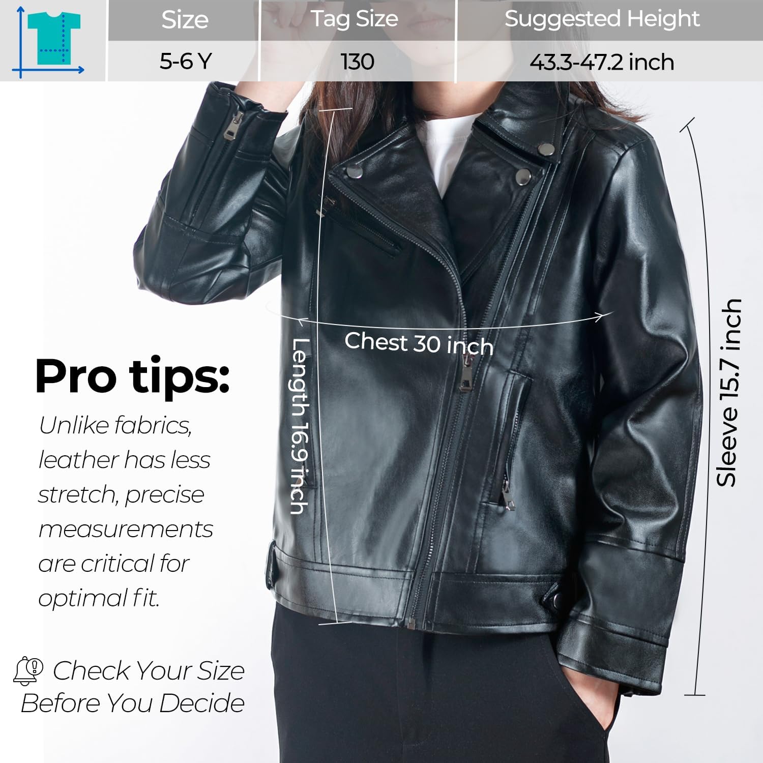 Elife Girls Fashion PU Leather Motorcycle Jacket Children's Outerwear Slim Coat 2-12 Years - Image 2