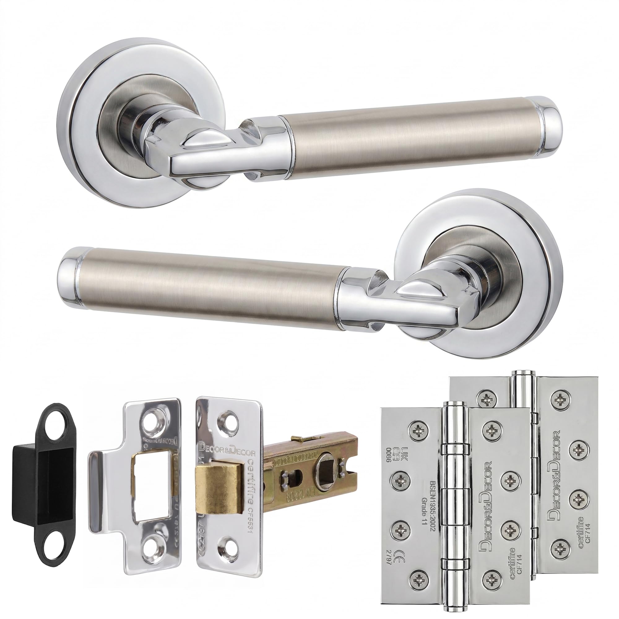 Decoranddecor Enigma Duo Finish Internal Door Handles, Hinge Kit 102mm