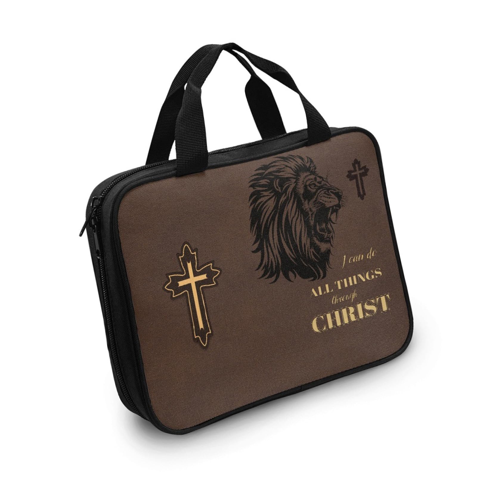 KAHDGSS Crosses Pattern Worship Essential Bag Tear Resistant Polyester Materials Multi Compartment Storage for Clergy Members Crosses Print Scripture Container