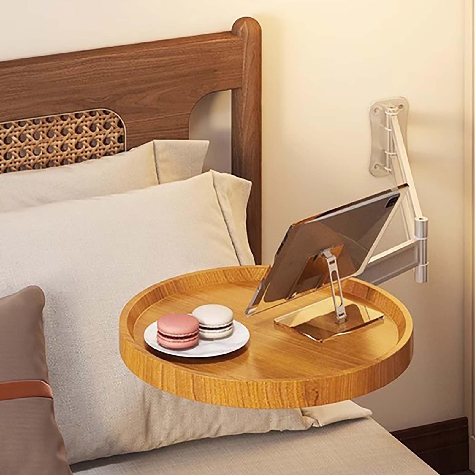 Table pliante murale 28 cm petit plateau rond pour chevet design en bois