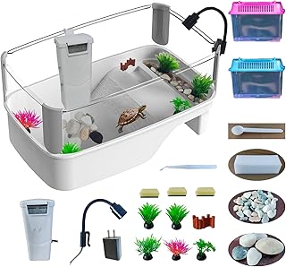 Small Turtle Tank Habitat Kit with Basking Platform, for Turtles, Crayfish, Crab, Aquatic Tortoise Enclosure Starter Aquar...
