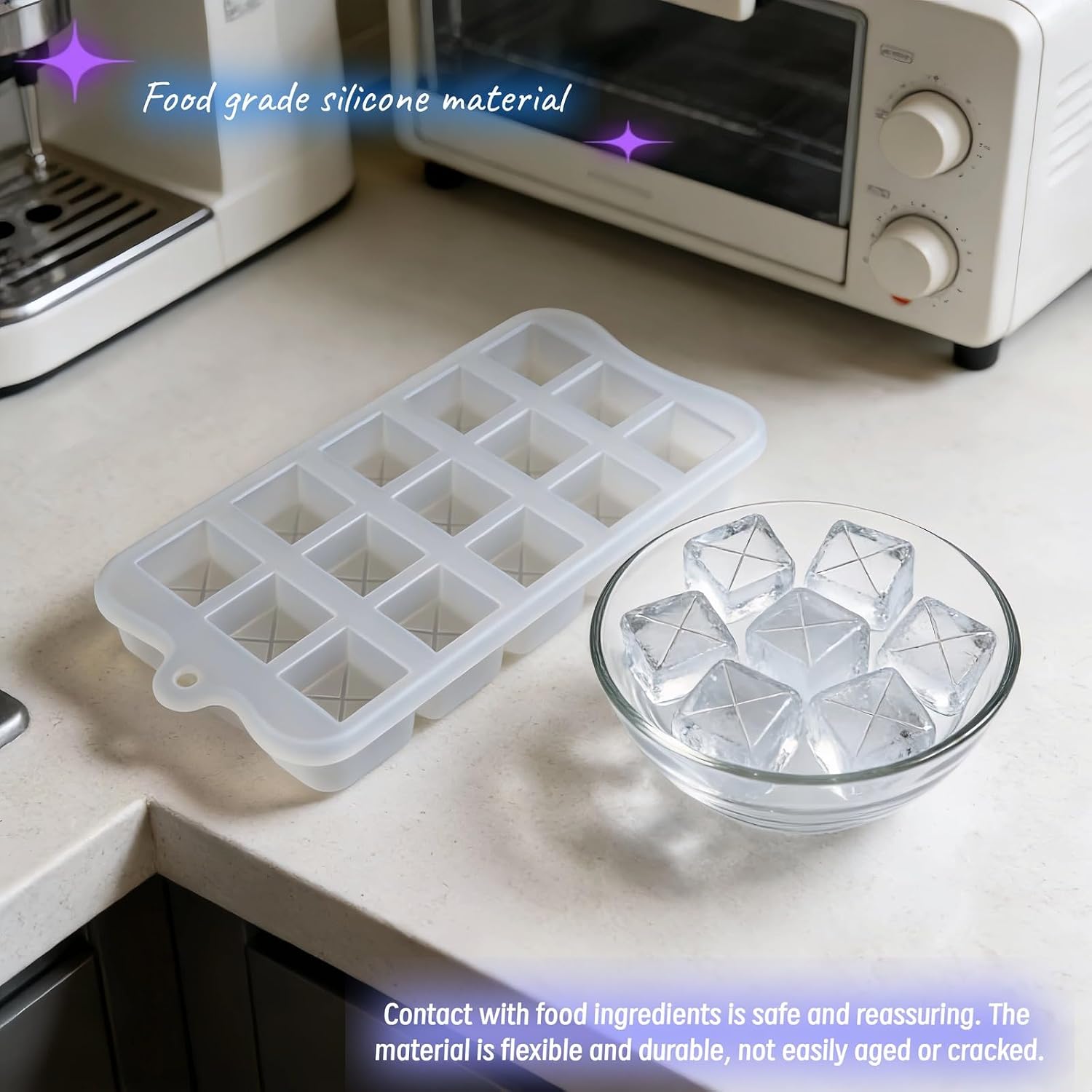 Silicone Chocolate Candy Mold, 15-Cavity Diamond Square Shape, Food Grade, for Ice Cubes, Jelly, Baking, 2 Pack